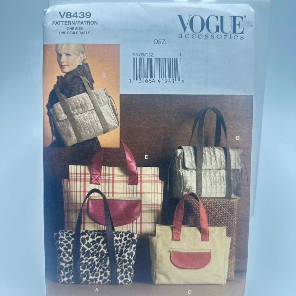 Vogue V8439 Accessories Sewing Pattern OSZ Satchel Bags Uncut Factory Folded
